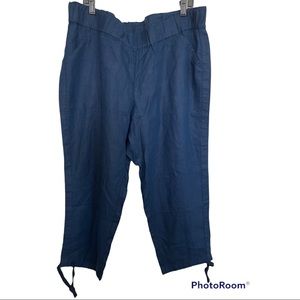 J. Jill Pure Jill Navy Linen Cropped Pull-On Drawstring Tie Hem Pants 2X NWT